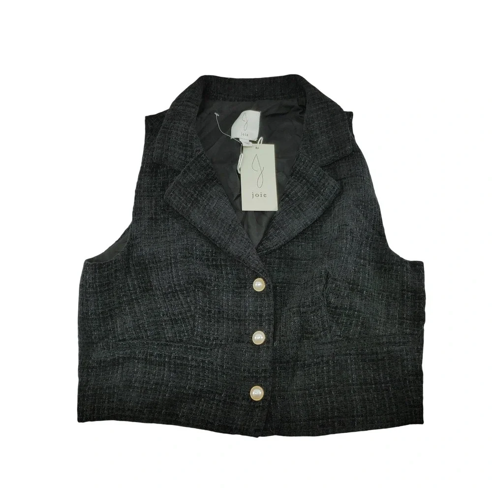Joie Womens Size 12 Charcoal Grey Tweed Cropped Vest‎ Pearl Buttons
